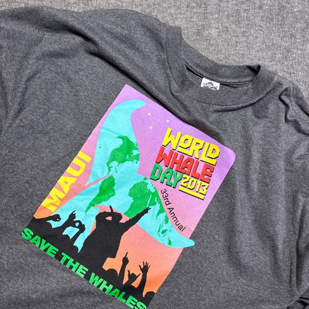 Vintage Maui World Whale Day 2013‎ Mens XL Gray Long Sleeve Graphic T-Shirt